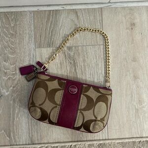 Coach Vintage Mini Bag in Tan and Burgundy with Gold Chain
